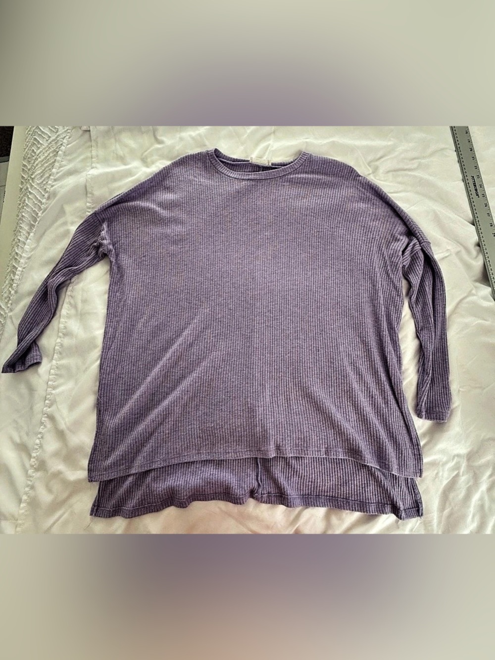 ZENANA Oversized Washed Waffle Long Sleeve Top Purple Large